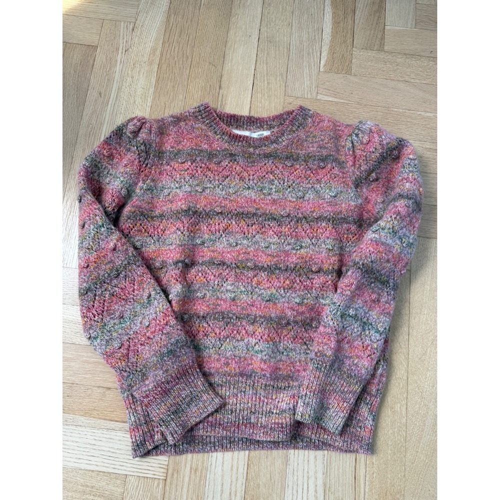 Vanessa Bruno Pink Space Dye 100% Wool Bobble Knit Puff Sleeve Sweater Womens M